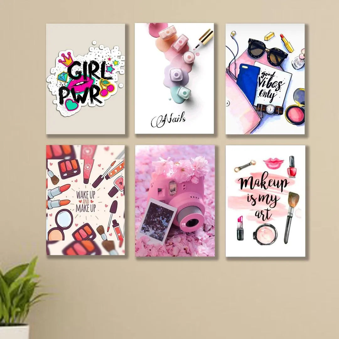 6-Piece Makeup Wall Art Set for Girls Room Decor