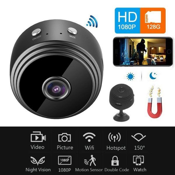 Mini WiFi Camera HD 1080P Night Vision Black